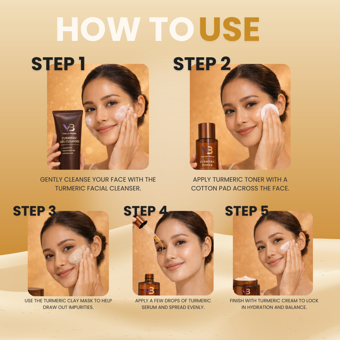 Veloura Turmeric Skincare Set – 5 Step Routine for Acne, Brightening & Hydrating Skin