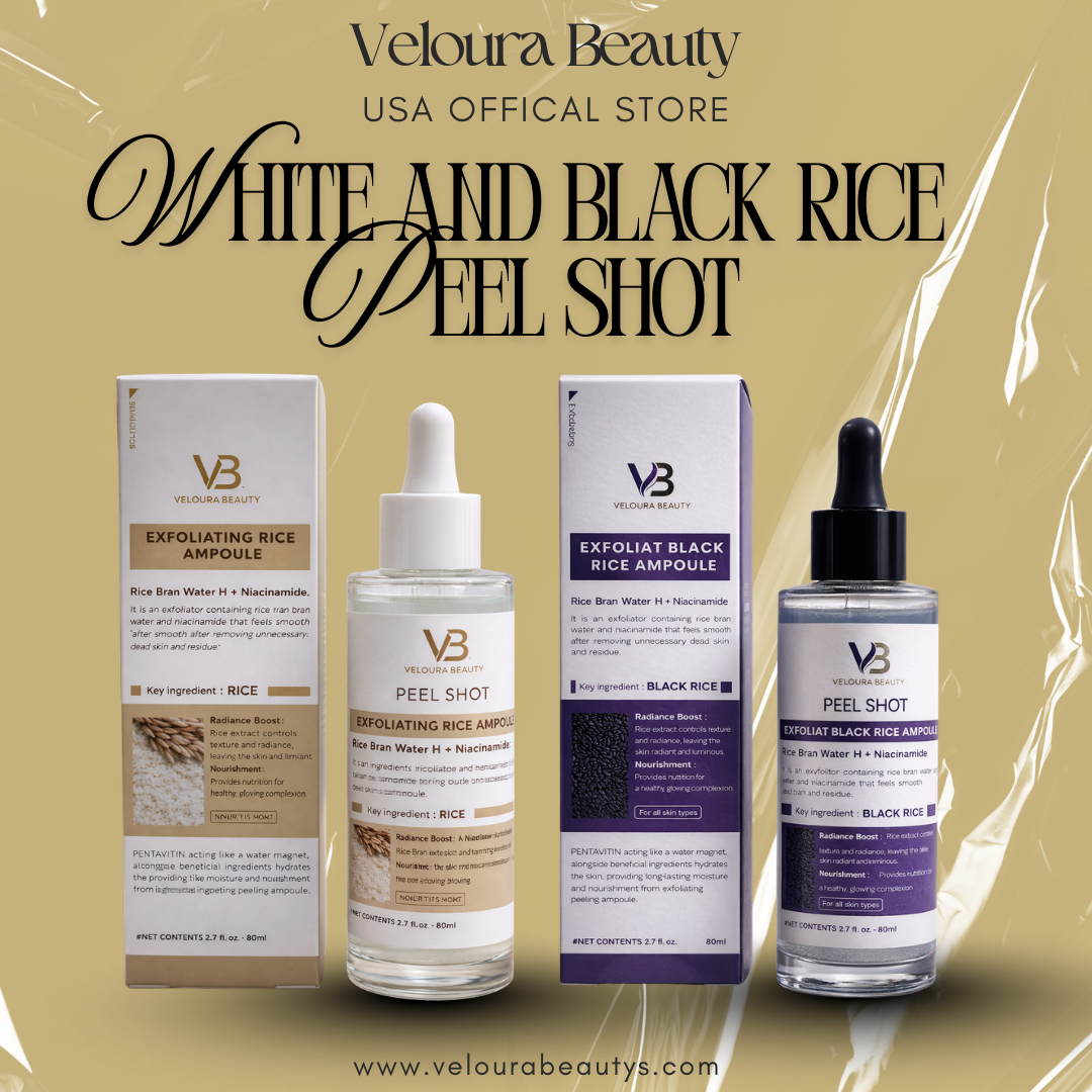 Veloura White Rice & Black Rice Peel Shot Set – Gentle Exfoliating Treatment for Brightening & Smooth Skin
