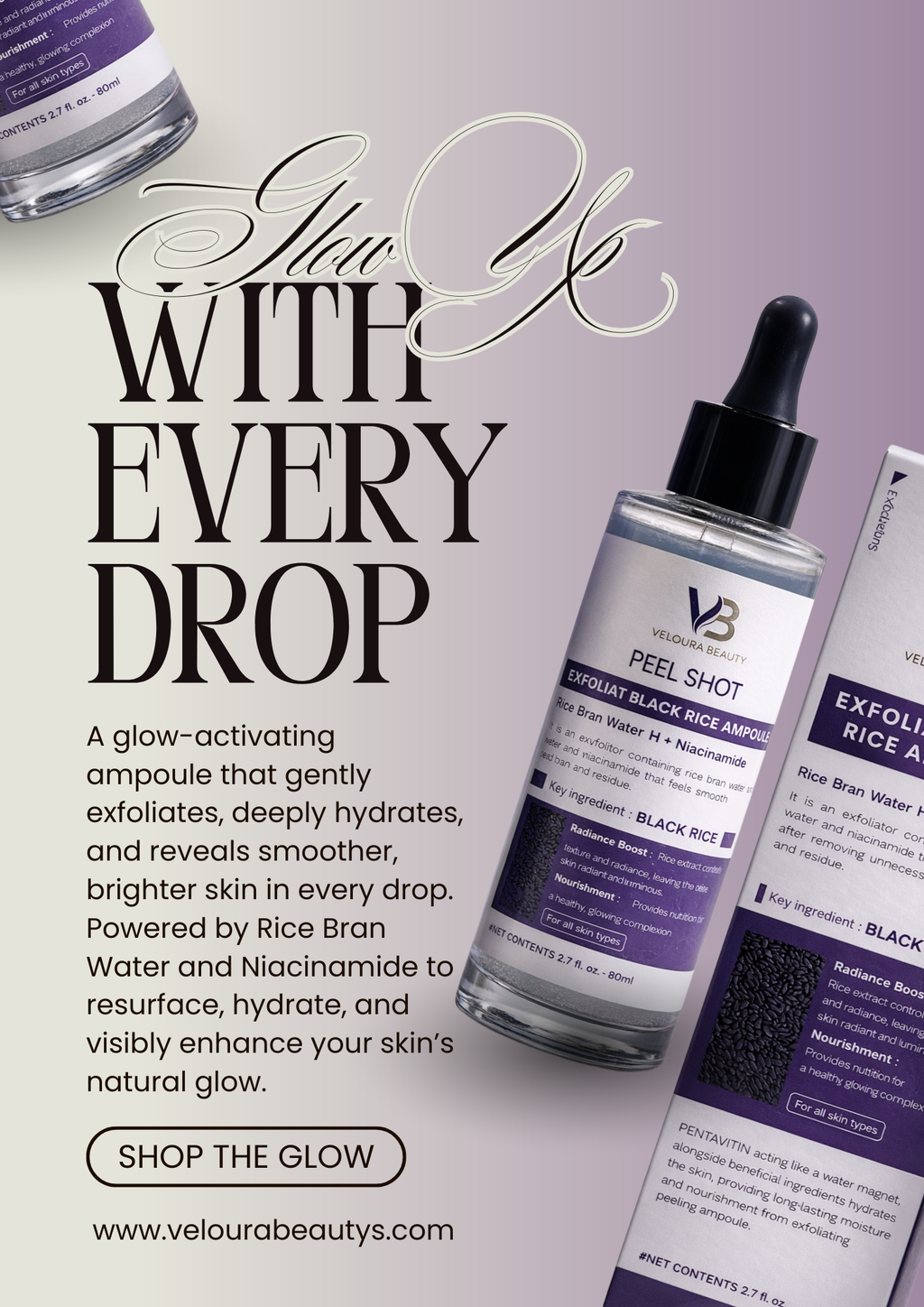 Veloura White Rice & Black Rice Peel Shot Set – Gentle Exfoliating Treatment for Brightening & Smooth Skin